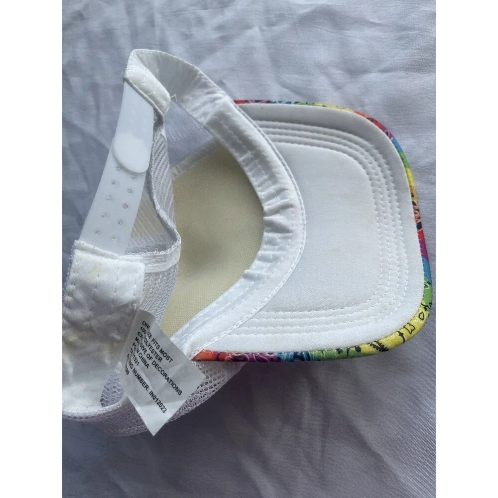 RainBow White Hat Rhinestone Heart Turker Bling Mesh Bandana Pride Y2K Cap